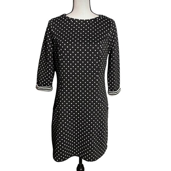 Boden Dotty Day Quilted Dress Women's 8R Black Polka Dot Half Sleeve Back Zip - Picture 1 of 16